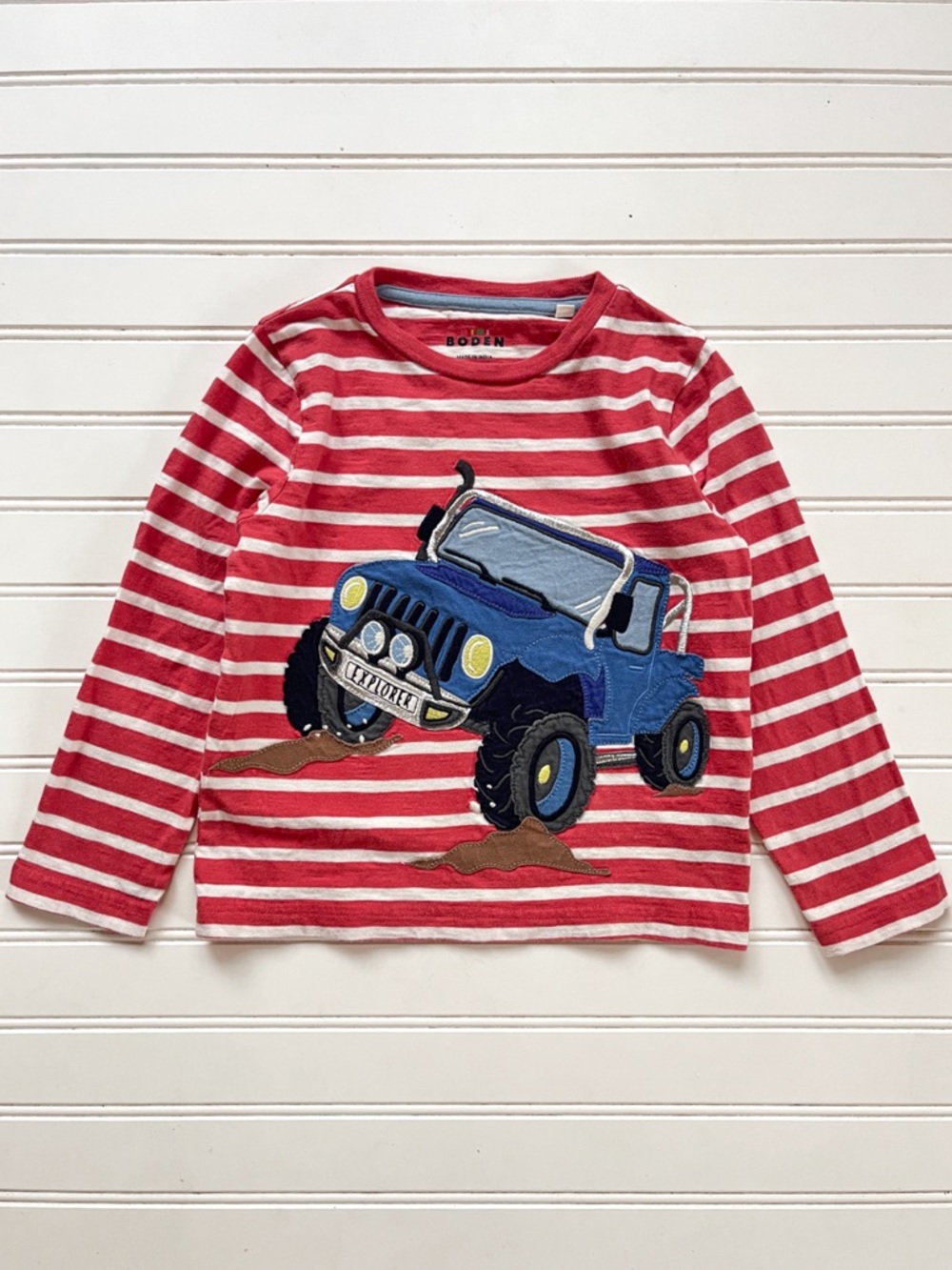 MINI BODEN EUC Embroidered Appliqué Jeep Truck Long Sleeve Shirt